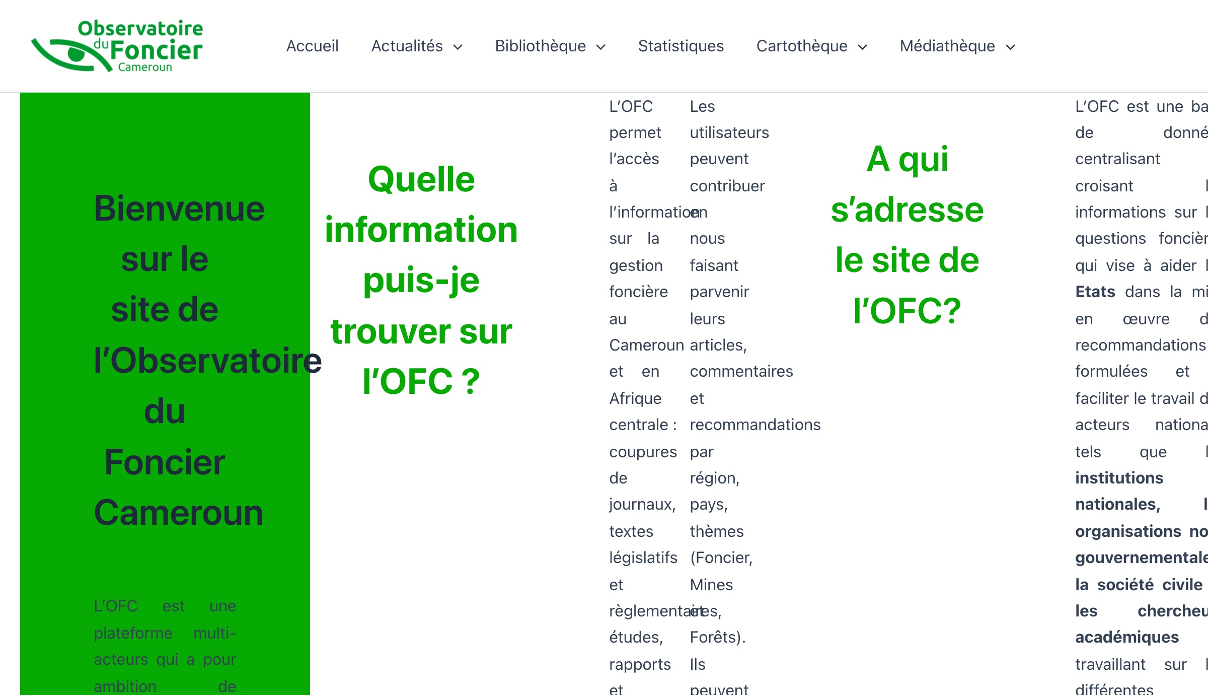 Capture du site Observatoire du Foncier — Refonte & développement